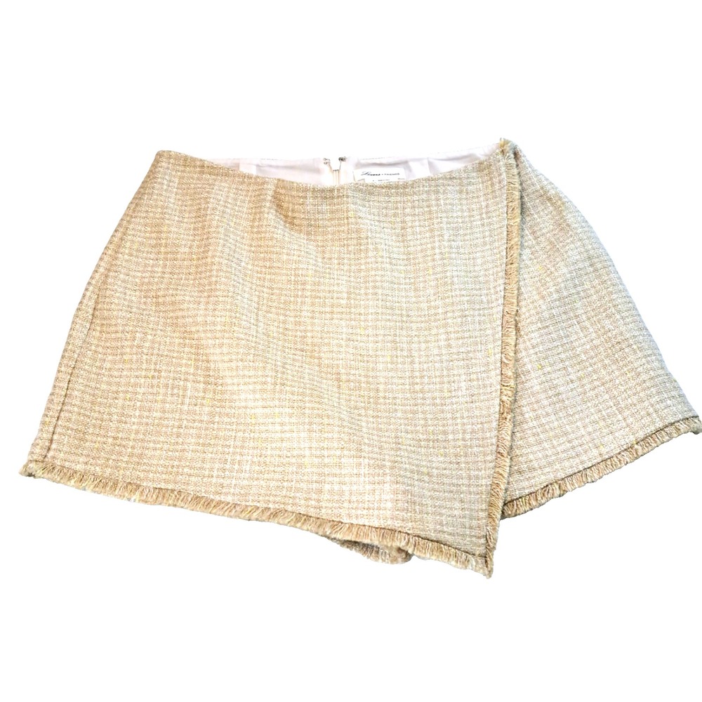 Lovers & Friends Mini Skort Womens M Fringe Skirt Shorts Tweed Beige Lined 13" L - Picture 2 of 9